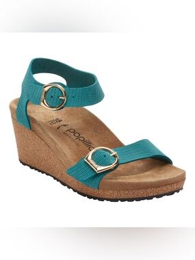 Birkenstock Papillio Soley Embossed Biscay Bay Nubuck Sandals Big Buckle US 7